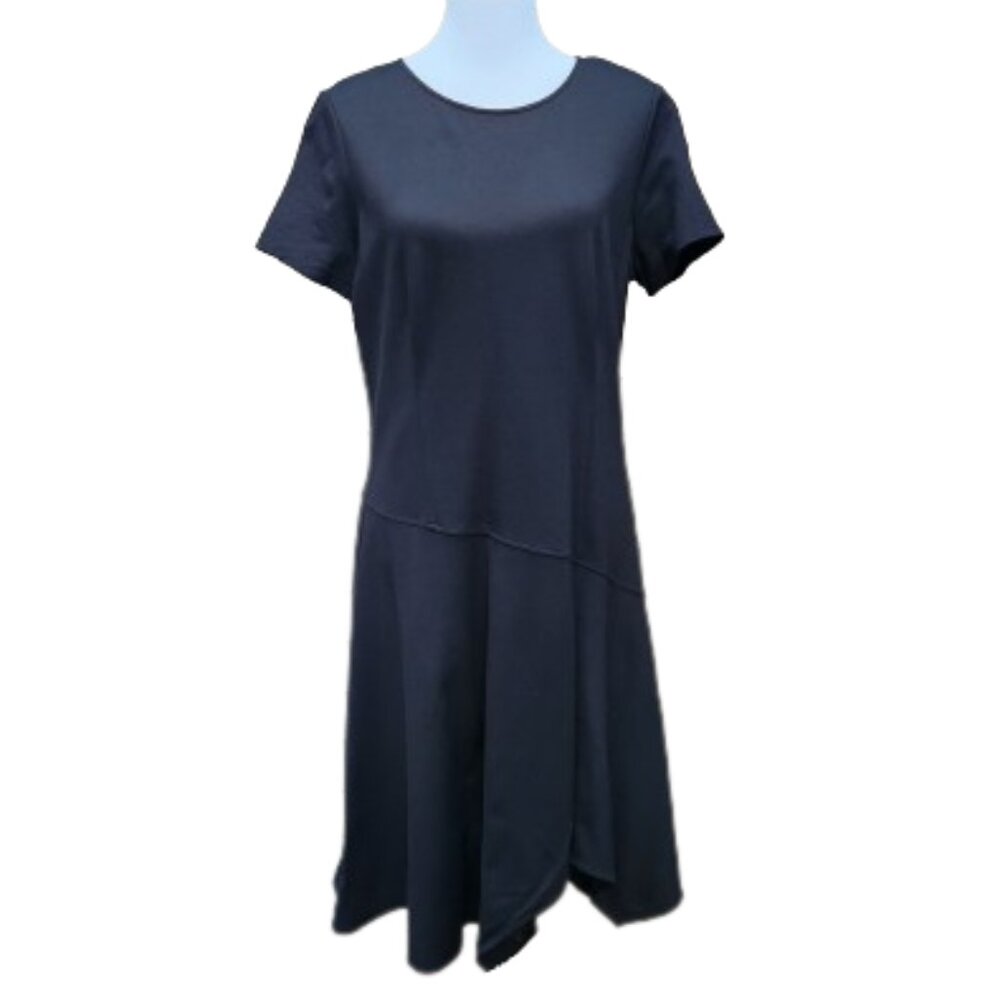 Eliza J Plus Black Dress Drop Waist Asymmetric Hemline Knit Solid Classic